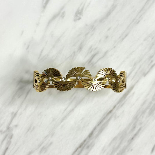 Bracelet jonc en acier inoxydable doré – Motif éventail ajouré