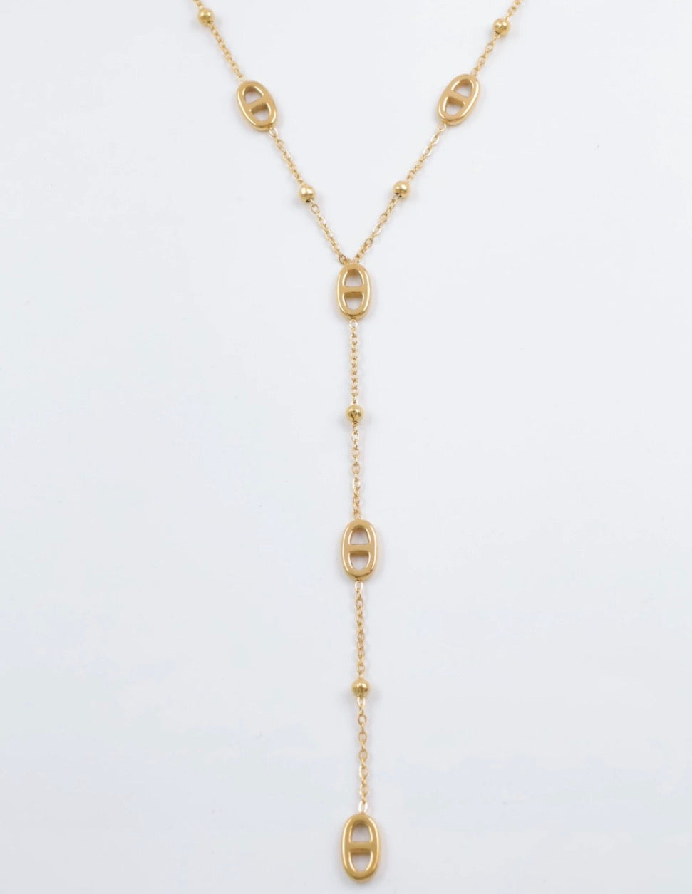 Collier Y doré - Maillons ovales - Acier inoxydable