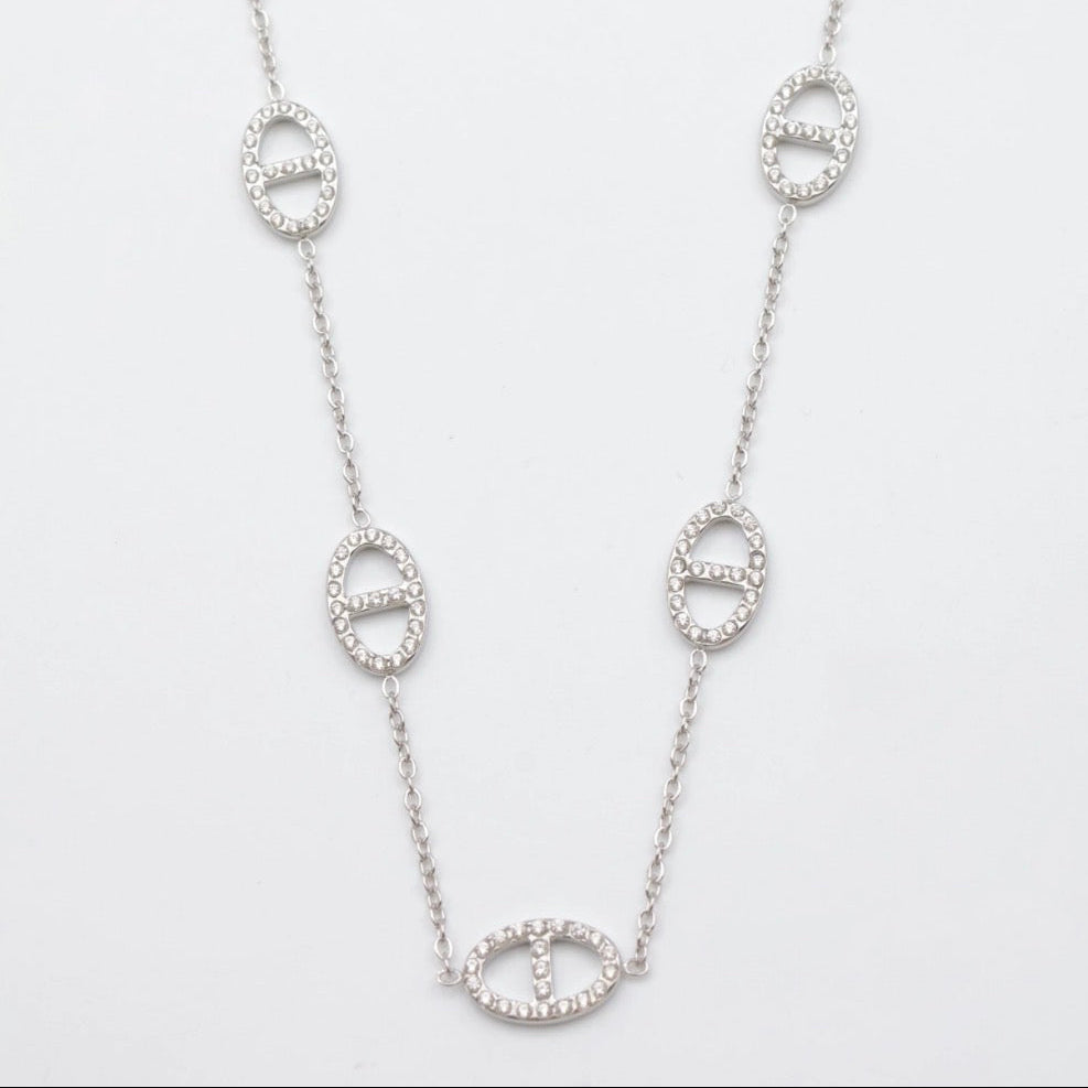 Collier chaîne - maillons ovales sertis - Acier inoxydable