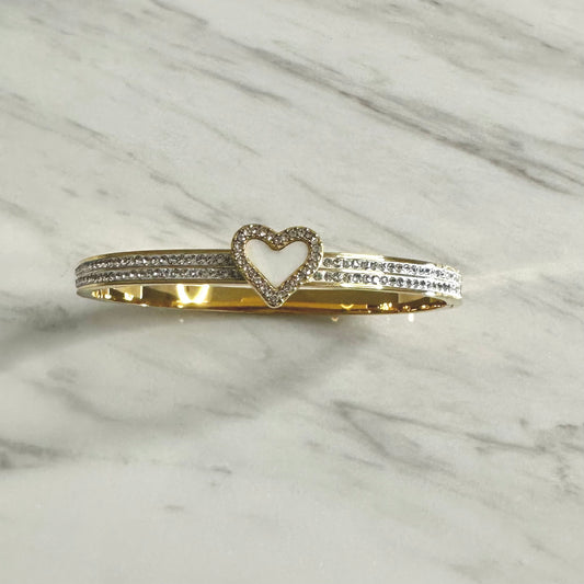 Bracelet jonc en acier inoxydable doré – Cœur strass