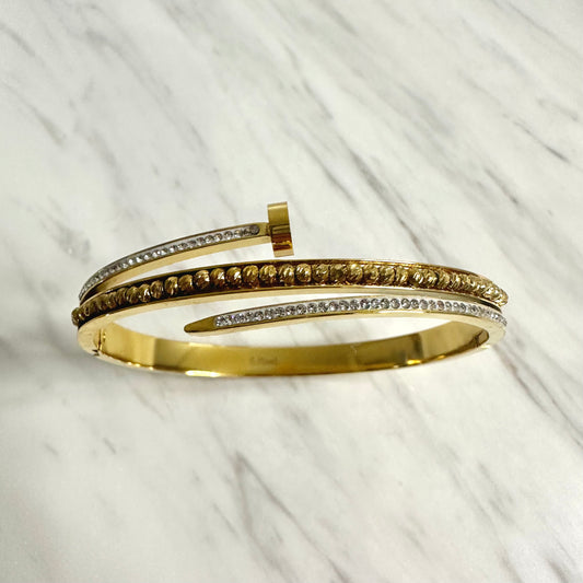 Bracelet jonc en acier inoxydable doré – Strass bronze