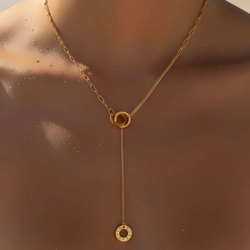 Collier Y doré - Détail anneau délicat - Acier inoxydable