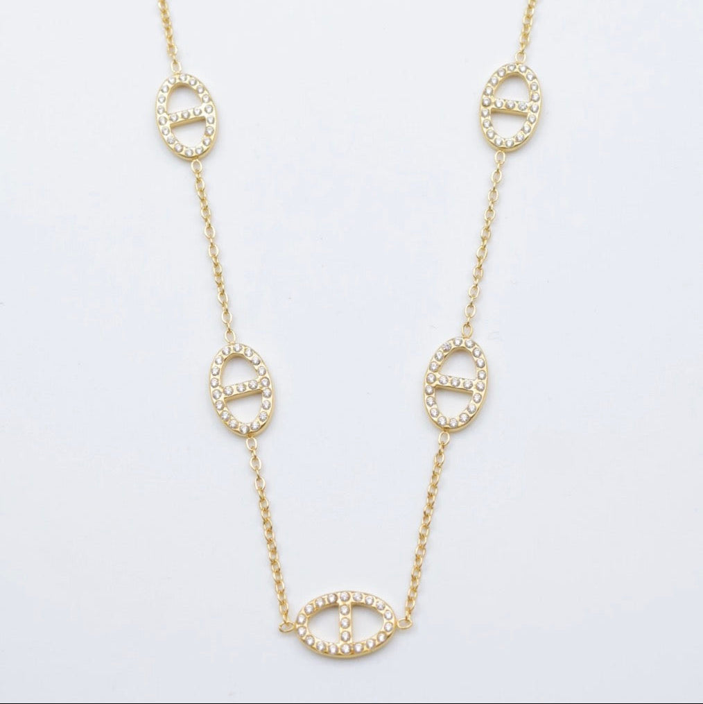 Collier chaîne - maillons ovales sertis - Acier inoxydable