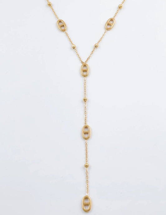 Collier Y doré - Maillons ovales - Acier inoxydable