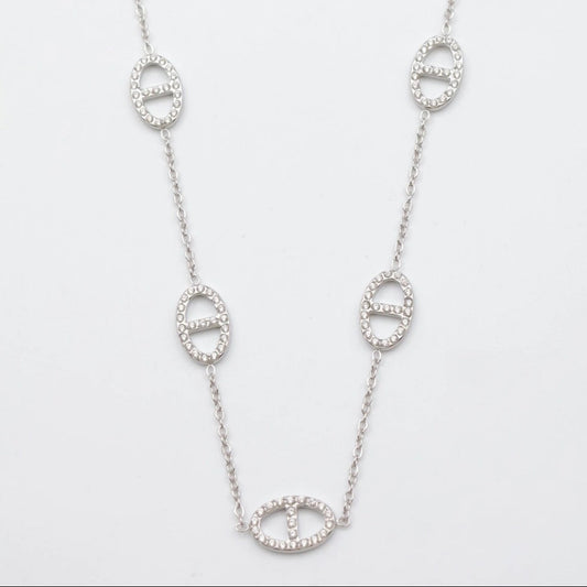 Collier chaîne - maillons ovales sertis - Acier inoxydable